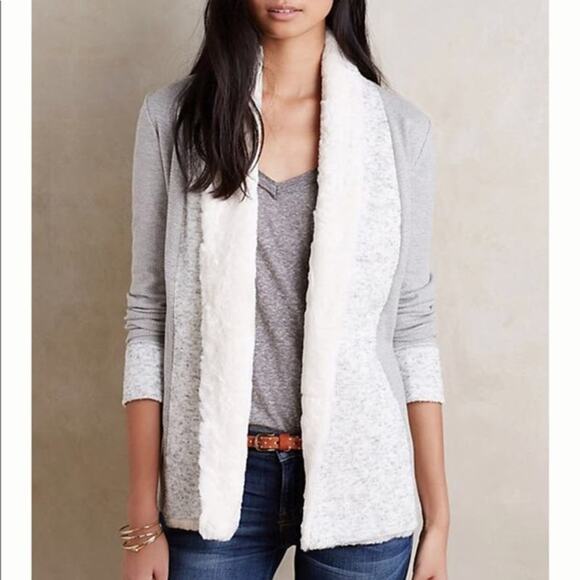 Anthropologie Jackets & Blazers - Anthropologie Saturday Sunday Ambrose Faux Fur Knit Cardigan Sweater Gray Size S